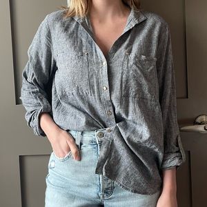 2 FOR $20 SALE | JONES NEW YORK | Blue-Grey Linen Blend Button Down Blouse